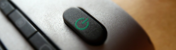 Close up of a power button on a remote control